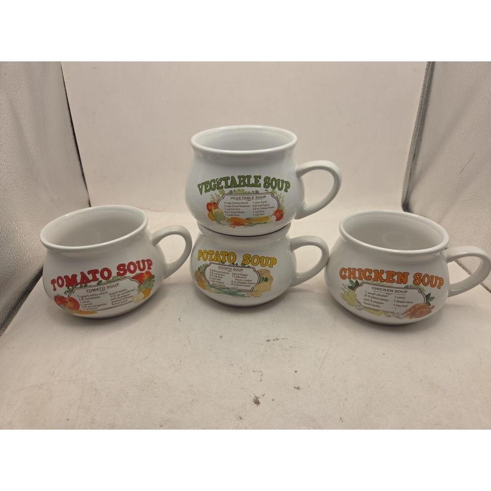 Vintage Dat'l Do-it Soup Mugs Cups Lot Of 4 Chicken, Tomato, Potato, Vegetable